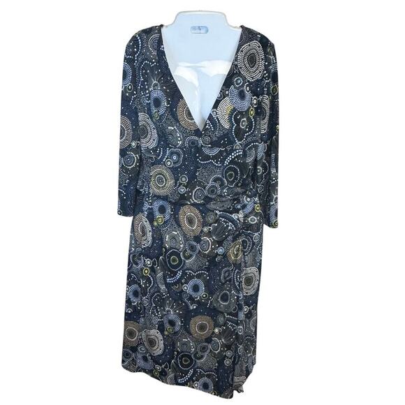 BCBGMAXAZRIA 2 Piece Set V-Neck Top Asymmetrical Skirt Navy Green Geo Print SZ M - Picture 1 of 13